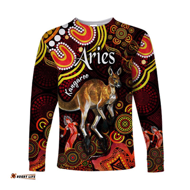 Australian Astrology Long Sleeve T-shirt Aries Kangaroo Zodiac Aboriginal Red