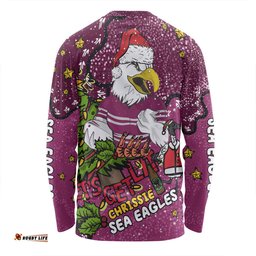 Manly Warringah Sea Eagles Christmas Custom Long Sleeve T-shirt - Let's Get Lit Chrisse Pressie Long Sleeve T-shirt