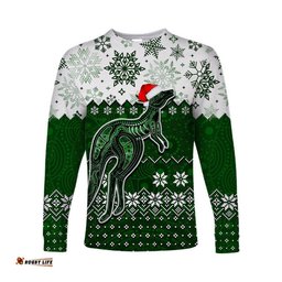 Aboriginal Christmas Kangaroo Long Sleeve T-shirts Green Style