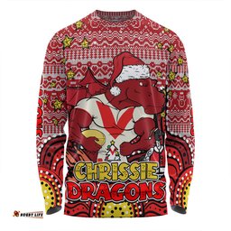 St. George Illawarra Dragons Christmas Custom Long Sleeve T-shirt - Christmas Knit Patterns Vintage Jersey Ugly Long Sleeve T-shirt