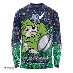 Canberra Raiders Custom Long Sleeve T-shirt - Custom With Aboriginal Inspired Style Of Dot Painting Patterns  Long Sleeve T-shirt