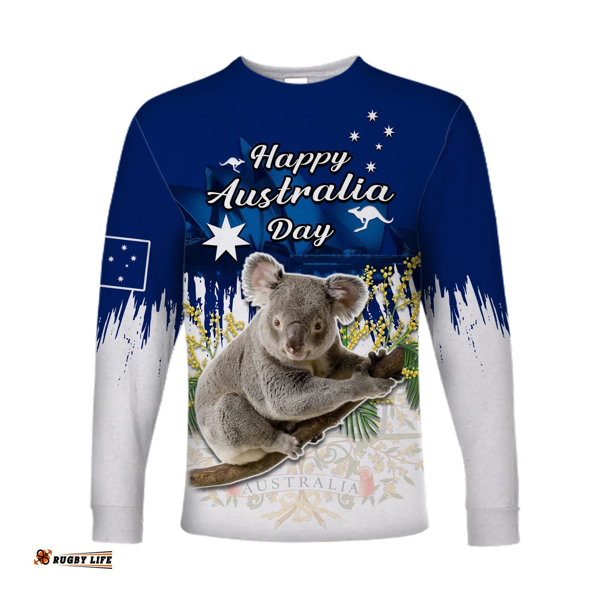 Australia Day Long Sleeve T-shirt Koala Sydney Opera House Flag Color