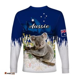 Australia Day Long Sleeve T-shirt Koala Sydney Opera House Flag Color