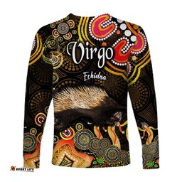 Australian Astrology Long Sleeve T-shirt Virgo Echidna Zodiac Aboriginal Gold
