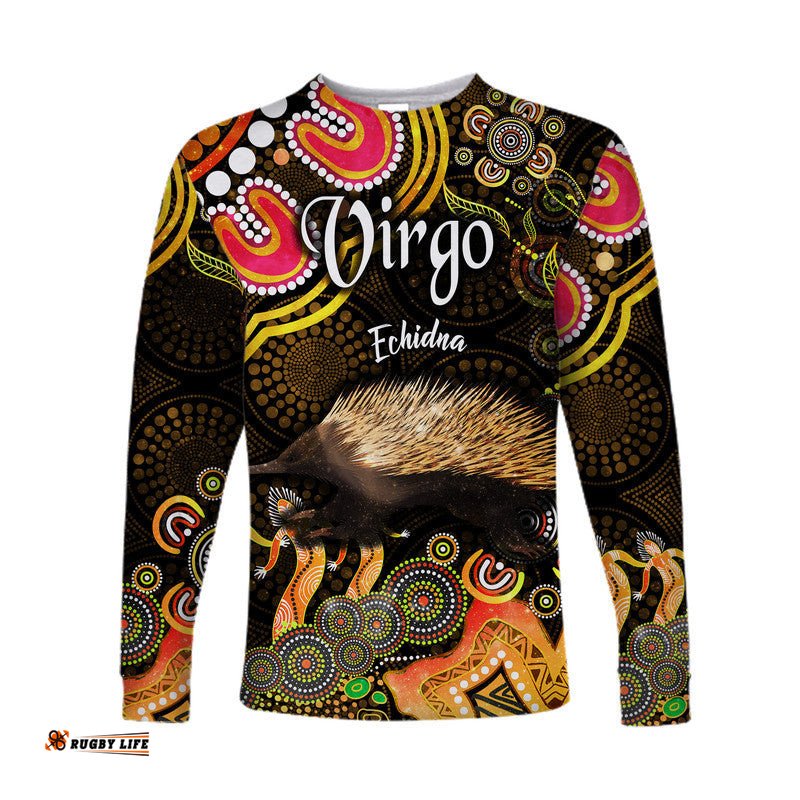 Australian Astrology Long Sleeve T-shirt Virgo Echidna Zodiac Aboriginal Gold