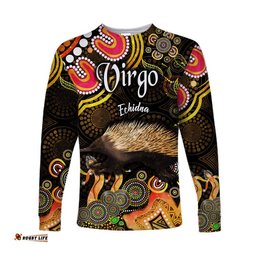 Australian Astrology Long Sleeve T-shirt Virgo Echidna Zodiac Aboriginal Gold