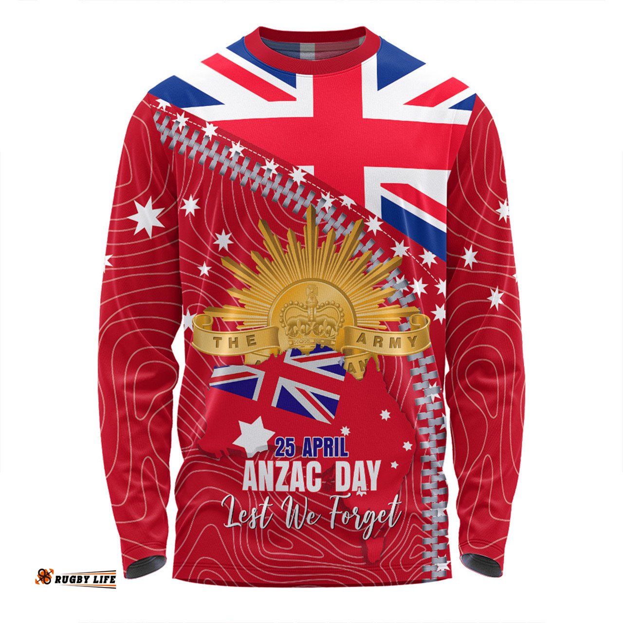 Australia Long Sleeve T-shirt - Anzac Day Lest We Forget Australian Red Ensign