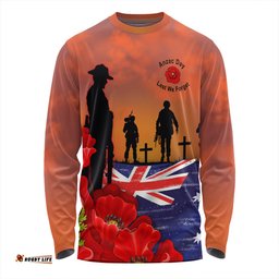 Australia Long Sleeve T-shirt Lest We Forger Soldiers Flag With Poppy Flower