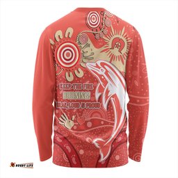 Redcliffe Dolphins Long Sleeve T-shirt Aboriginal Indigenous Naidoc Week Dreamtime Dot Painting With Flag