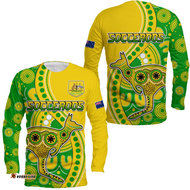 Australia Kangaroo Soccer World Cup Long Sleeve T-shirt Socceroos Aboriginal