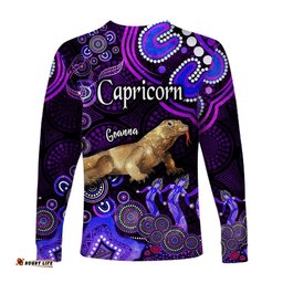 Australian Astrology Long Sleeve T-shirt Capricorn Goanna Zodiac Aboriginal Purple