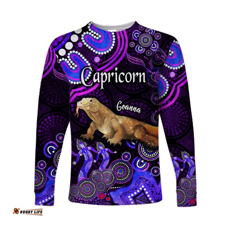 Australian Astrology Long Sleeve T-shirt Capricorn Goanna Zodiac Aboriginal Purple