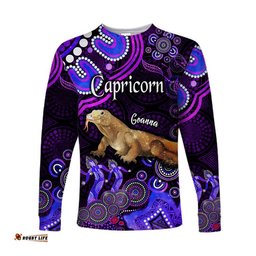 Australian Astrology Long Sleeve T-shirt Capricorn Goanna Zodiac Aboriginal Purple