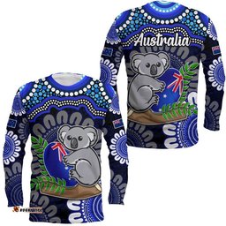 Australia Koala Aboriginal Long Sleeve T-shirt Koala Hugging Rugby Ball Blue