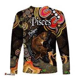 Australian Astrology Long Sleeve T-shirt Pisces Platypus Zodiac Aboriginal Gold