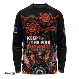 Australia Long Sleeve T-shirt Naidoc Week 2024 Indigenous Keep The Fire Burning Aboriginal Gum Leaf Painting