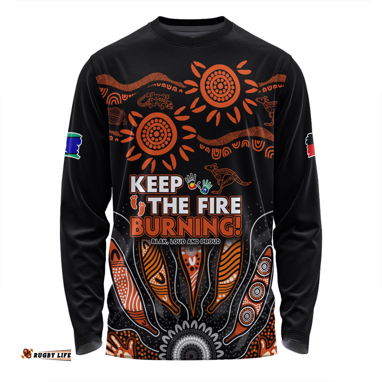 Australia Long Sleeve T-shirt Naidoc Week 2024 Indigenous Keep The Fire Burning Aboriginal Gum Leaf Painting
