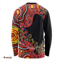Australia Long Sleeve T-shirt Aboriginal Indigenous Dot Painting Red And Black