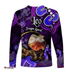 Australian Astrology Long Sleeve T-shirt Leo Dragon Lizard Zodiac Aboriginal Purple