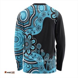 Australia Long Sleeve T-shirt Aboriginal Indigenous Dot Painting Blue