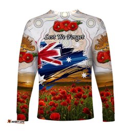 Australia Aboriginal ANZAC Long Sleeve T-shirt Poppy White