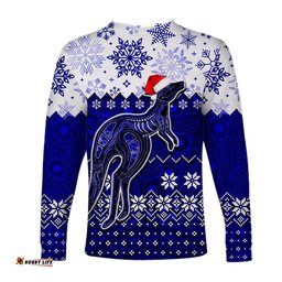 Aboriginal Christmas Kangaroo Long Sleeve T-shirts Blue Style