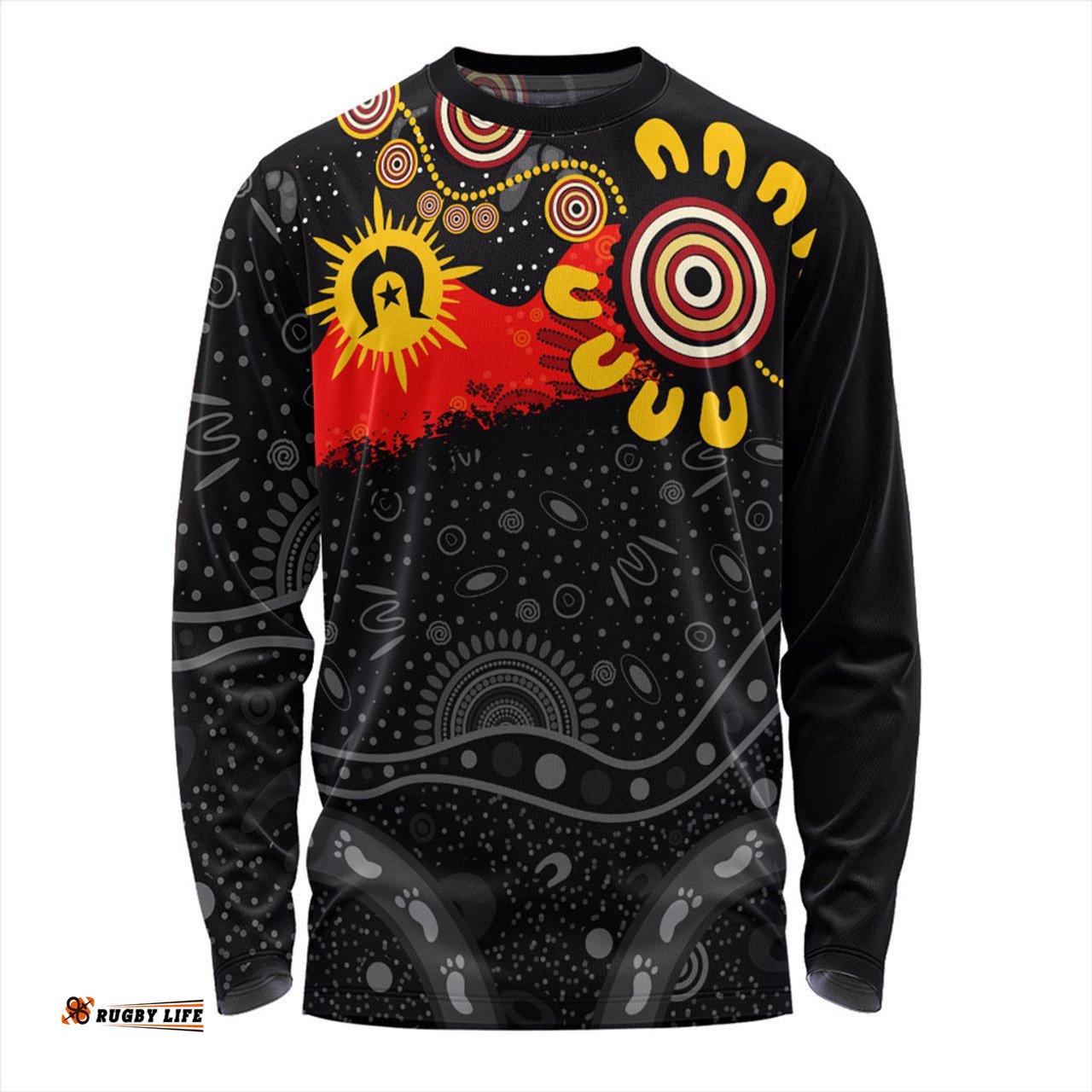 Australia Long Sleeve T-shirt Aboriginal Indigenous Dot Painting With Flag