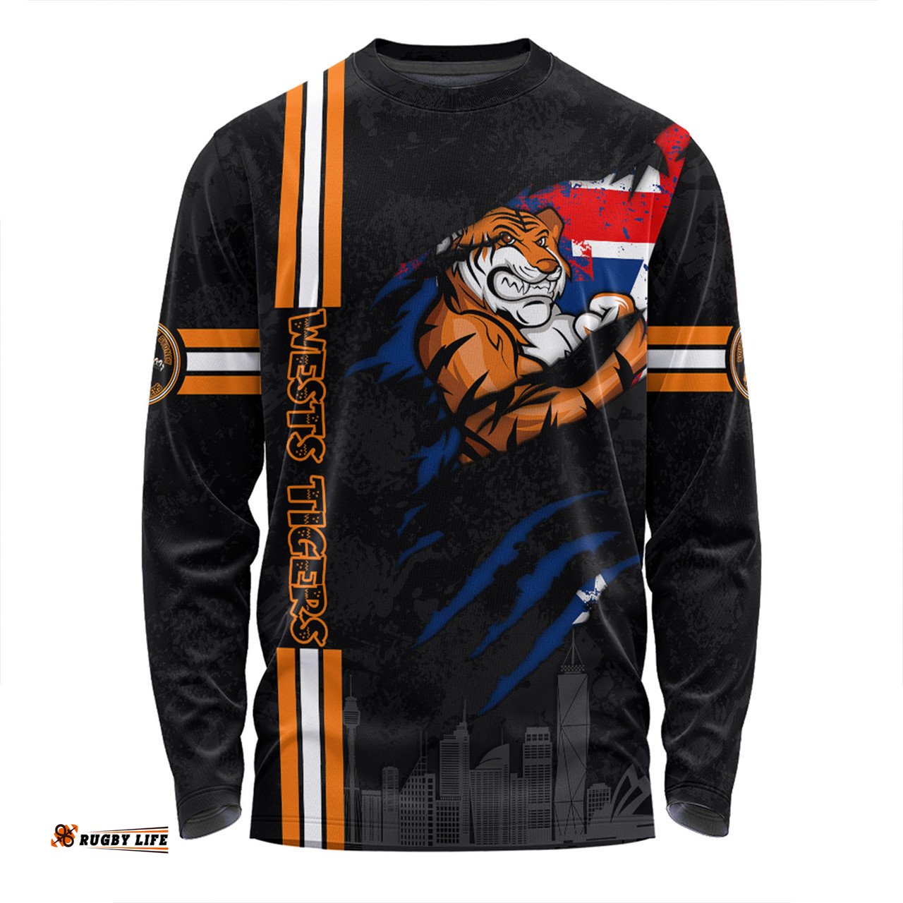 Wests Tigers Long Sleeve T-shirt - Happy Australia Day Flag Scratch Style