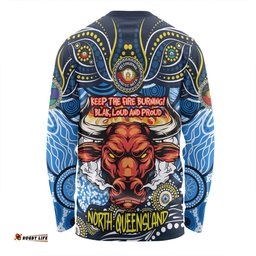 North Queensland Cowboys Long Sleeve T-shirt Celebrating Naidoc Week 2024 Aboriginal Dot Art Inspired