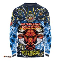 North Queensland Cowboys Long Sleeve T-shirt Celebrating Naidoc Week 2024 Aboriginal Dot Art Inspired