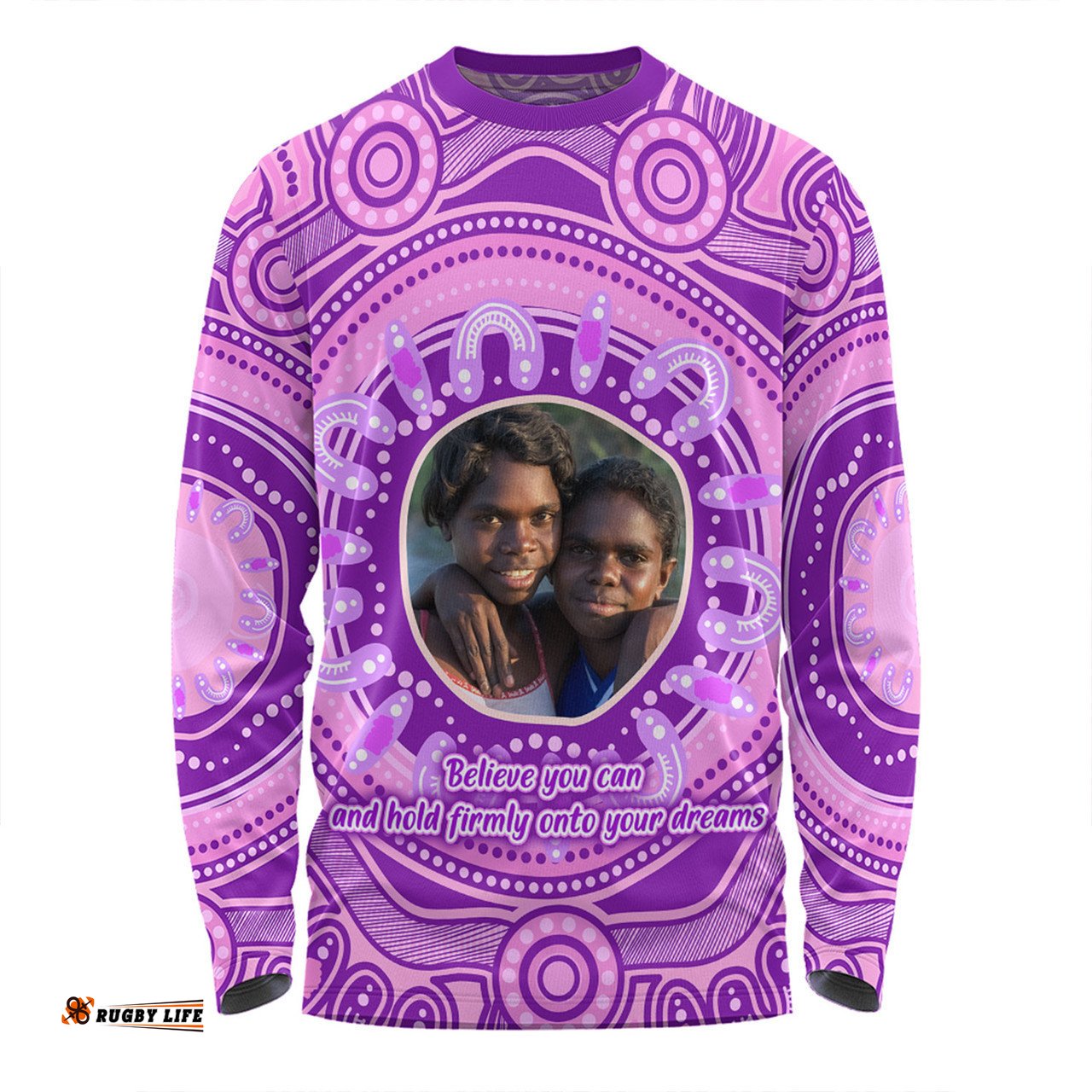 Australia Aboriginal Custom Long Sleeve T-shirt - Believe You Can And Hold Firmly Onto Your Dreams Personalised Photo (Purple) Long Sleeve T-shirt