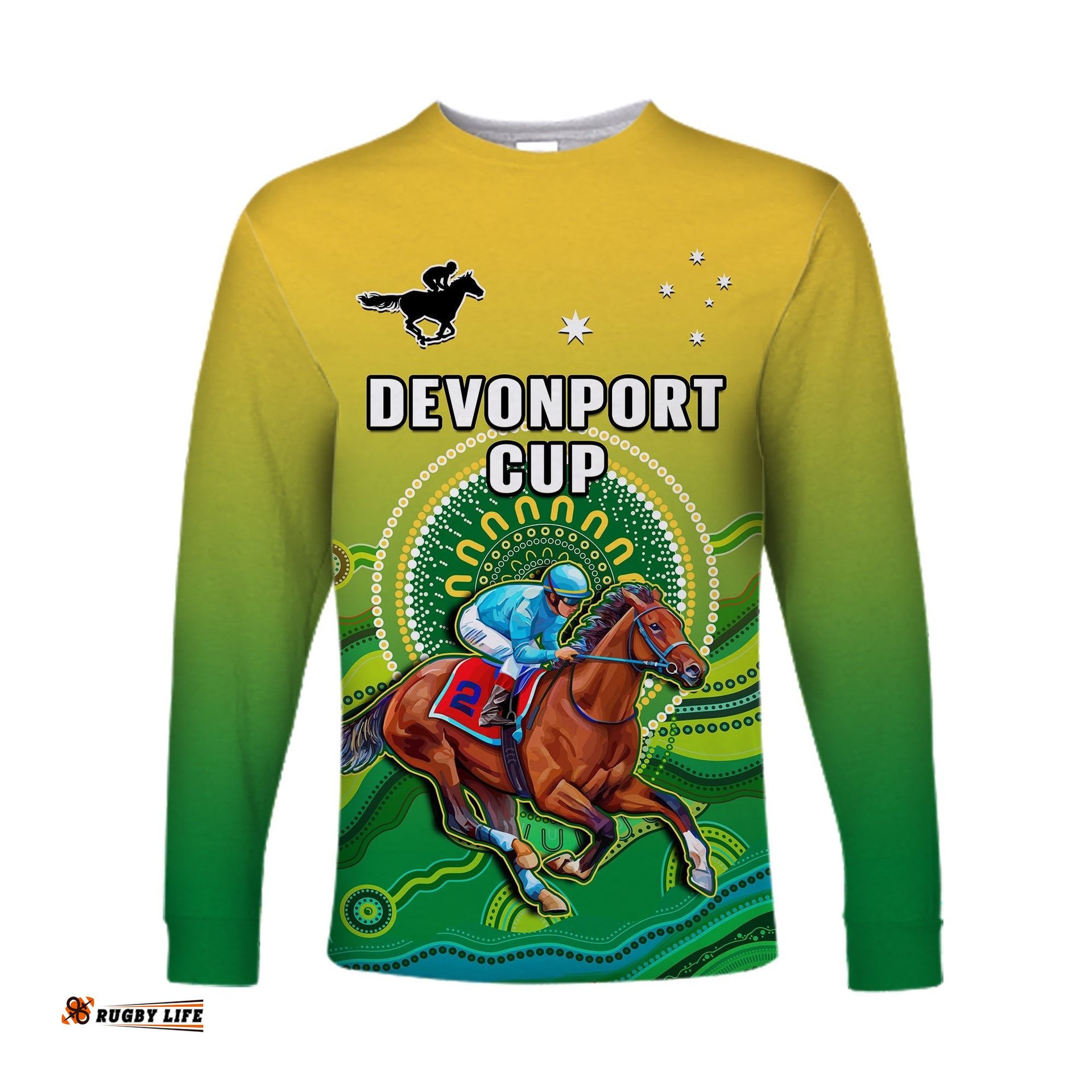Australia Devonport Cup Long Sleeve T-shirt Horse Racing Indigenous Art