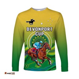 Australia Devonport Cup Long Sleeve T-shirt Horse Racing Indigenous Art