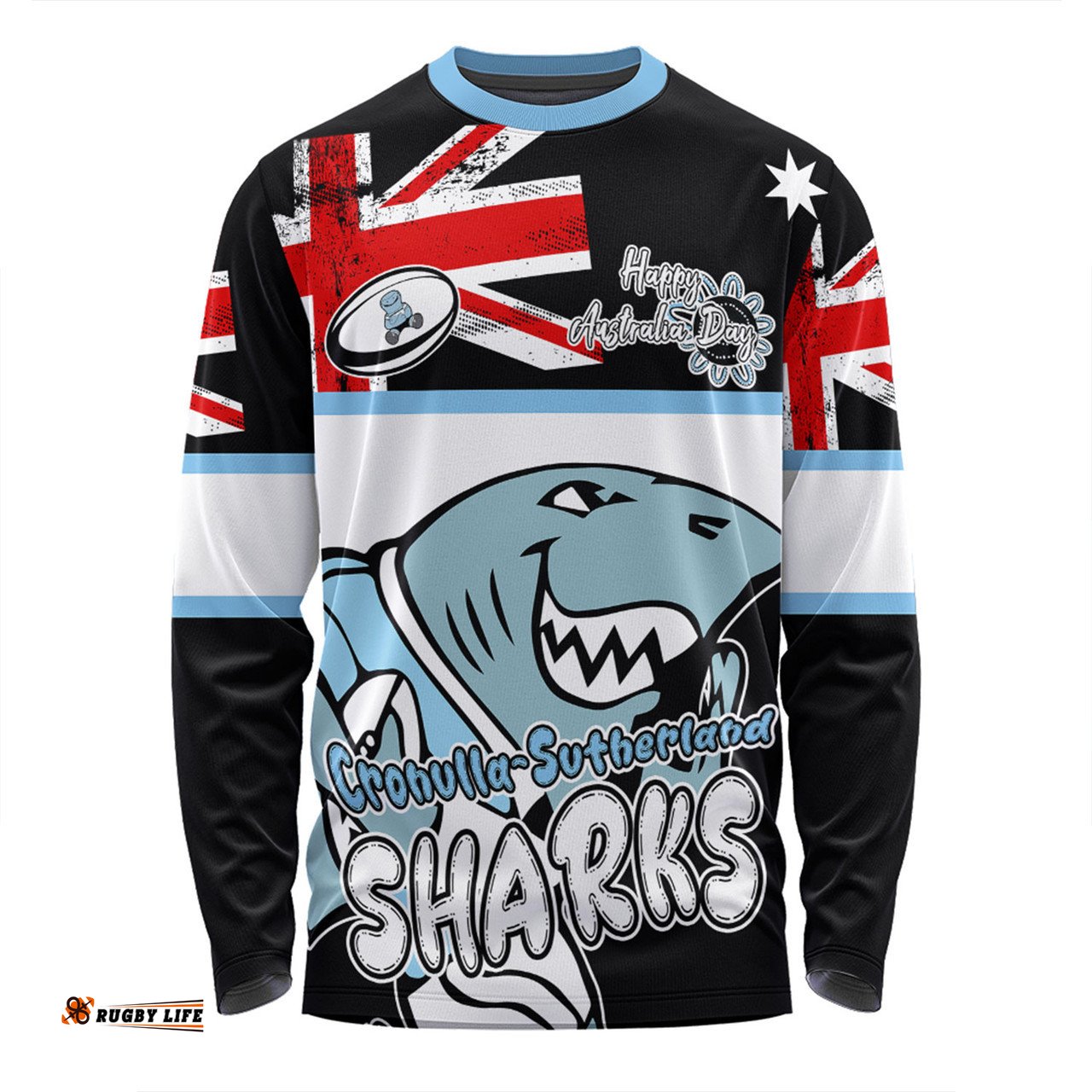 Cronulla-Sutherland Sharks Long Sleeve T-shirt - Happy Australia Day We Are One And Free V2