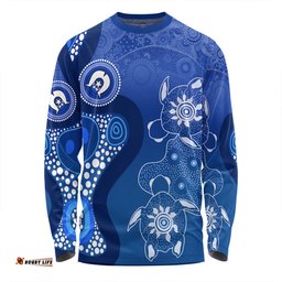 Australia Turtles Aboriginal Long Sleeve T-shirt - Indigenous Dot Turtles In The Ocean (Blue) Long Sleeve T-shirt