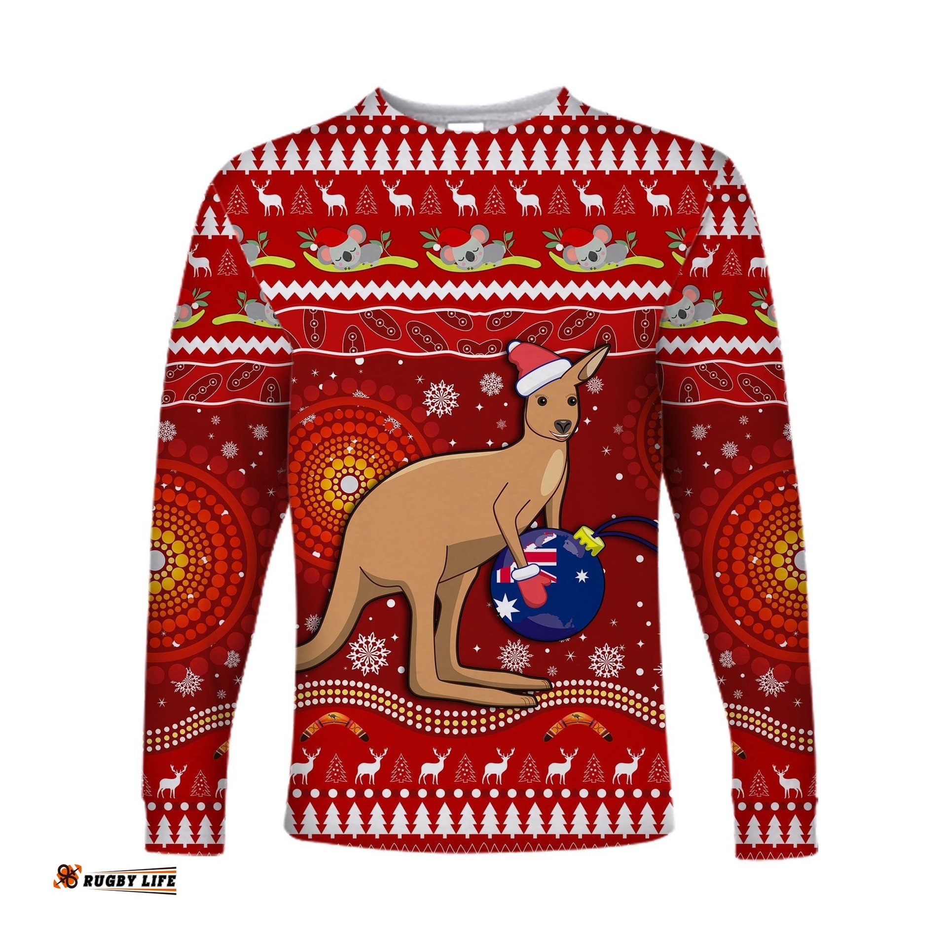 Australia Christmas Long Sleeve T-shirt Aboriginal Kangaroo