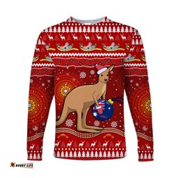 Australia Christmas Long Sleeve T-shirt Aboriginal Kangaroo