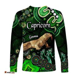 Australian Astrology Long Sleeve T-shirt Capricorn Goanna Zodiac Aboriginal Green
