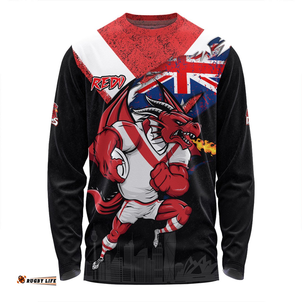 St. George Illawarra Dragons Long Sleeve T-shirt Custom For Die Hard Fan Australia Flag Scratch Style