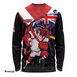 St. George Illawarra Dragons Long Sleeve T-shirt Custom For Die Hard Fan Australia Flag Scratch Style