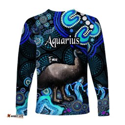 Australian Astrology Long Sleeve T-shirt Aquarius Emu Glider Zodiac Aboriginal Blue
