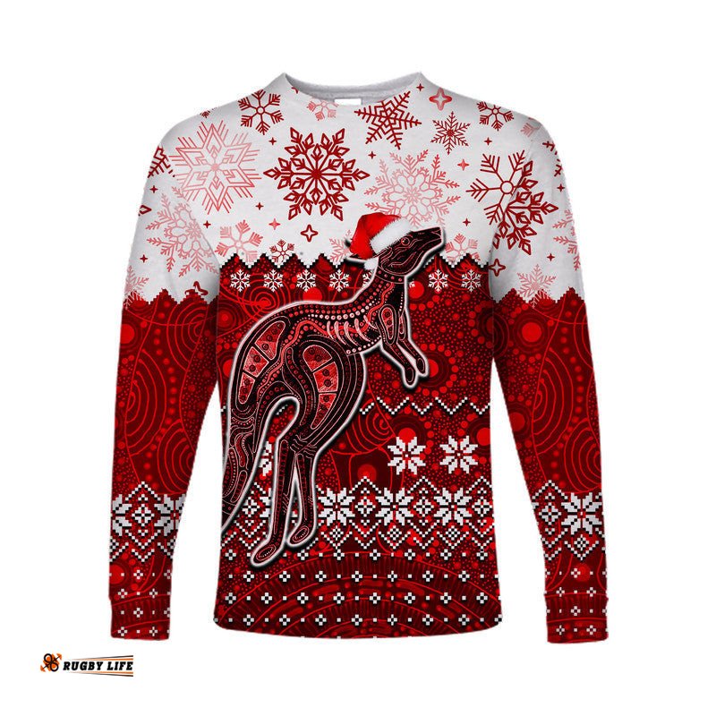 Aboriginal Christmas Kangaroo Long Sleeve T-shirts Red Style
