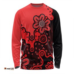Australia Long Sleeve T-shirt Aboriginal Style Of Background Red (Turquoise,Purple)