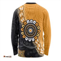 Australia Long Sleeve T-shirt Aboriginal Indigenous Dot Painting Half People Setting Symbols