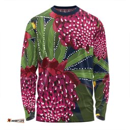 Australia Flowers Aboriginal Long Sleeve T-shirt - Australian Waratah Flower Art Long Sleeve T-shirt