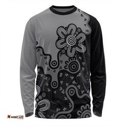 Australia Long Sleeve T-shirt Aboriginal Style Of Background Blue (Grey,Orange)