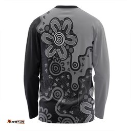 Australia Long Sleeve T-shirt Aboriginal Style Of Background Blue (Grey,Orange)