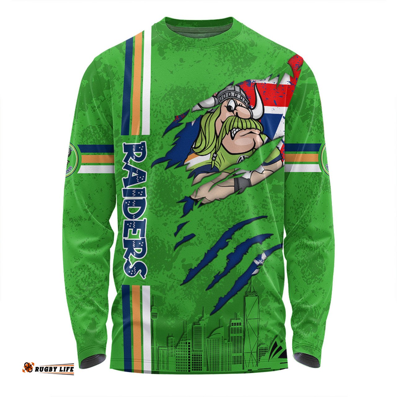 Canberra Raiders Long Sleeve T-shirt - Happy Australia Day Flag Scratch Style