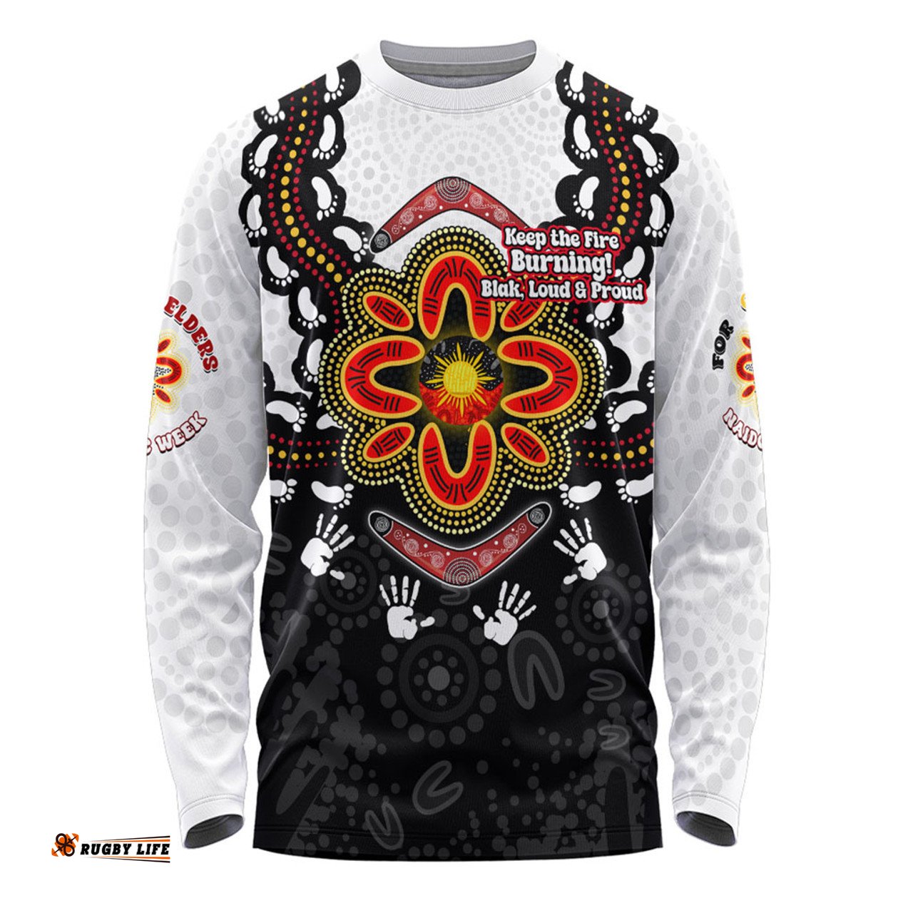 Australia Long Sleeve T-shirt Aboriginal Inspired Naidoc Symbol Pattern White