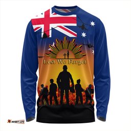 Australia Long Sleeve T-shirt Anzac Flag With Soldiers Sunset
